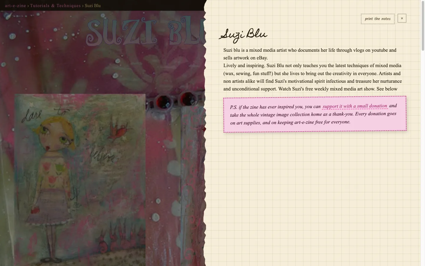 My mum, artist and editor of art-e-zine website screenshot 2