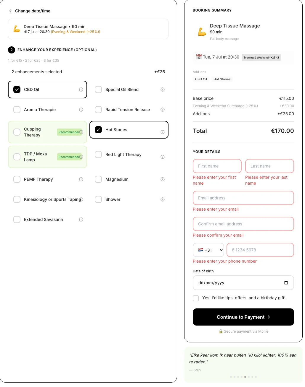 Massage studio, Ede website screenshot 3
