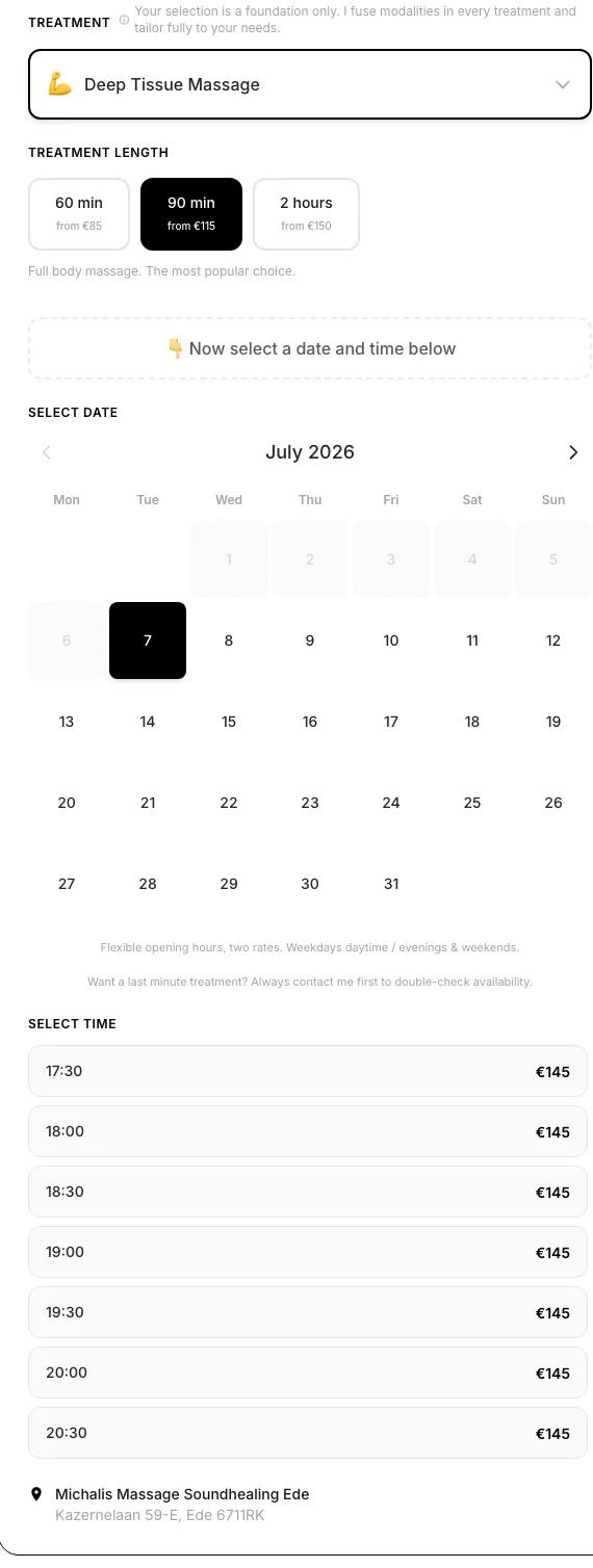 Massage studio, Ede website screenshot 2