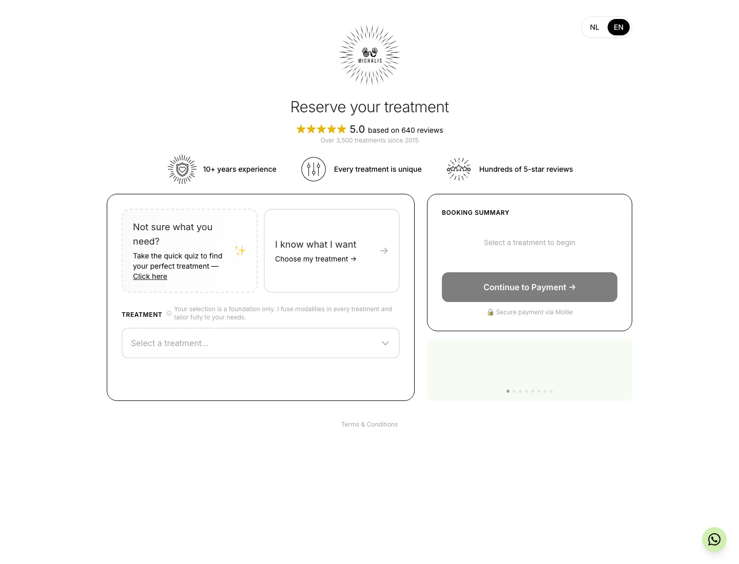 Custom booking system for a massage practice on desktop