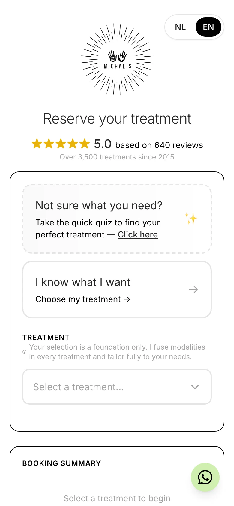 Custom booking system for a massage practice on mobile