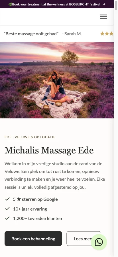 Massage practice website rebuild on mobile
