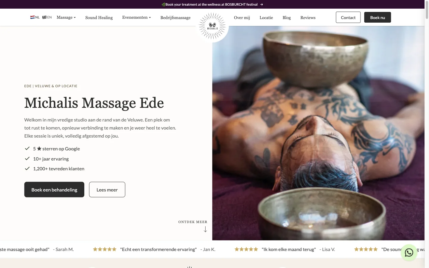 Massage practice website rebuild on desktop